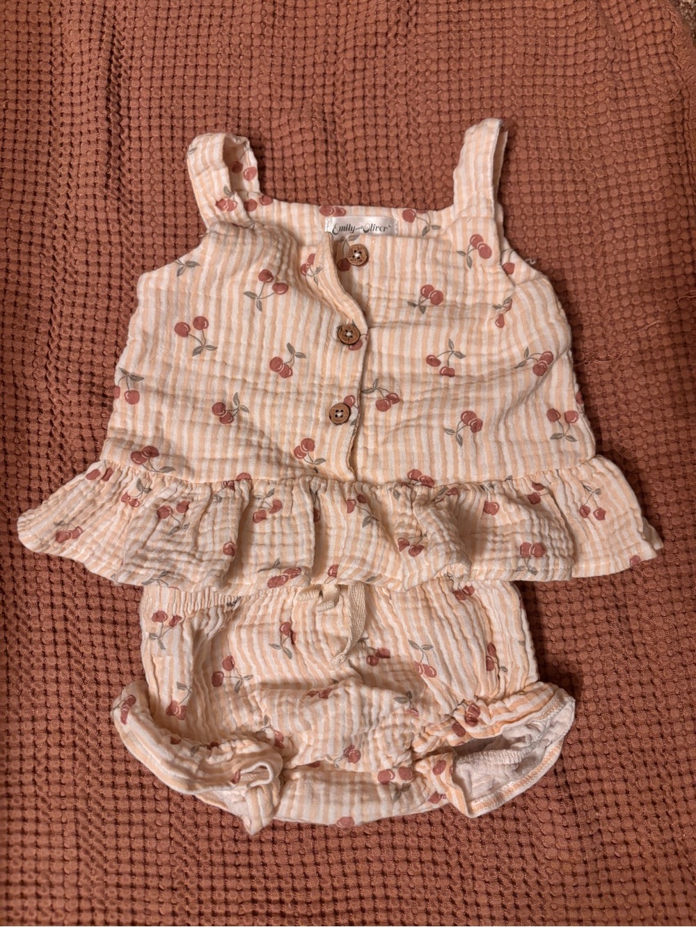 Cherry Print Baby Ruffle matching set